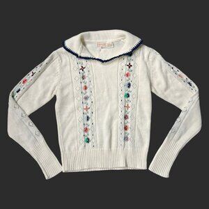 70s vintage embroidered flower Sweater Peter Pan collar cottage Anderson Little.